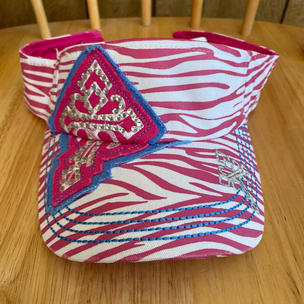 Rhinestone Cross Bling Visor Pink Zebra Cap